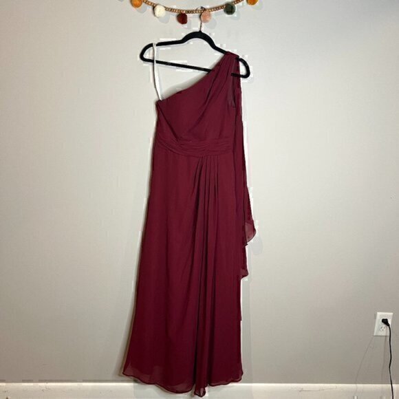 Azazie burgundy Cabernet chiffon one shoulder dress - Picture 1 of 5